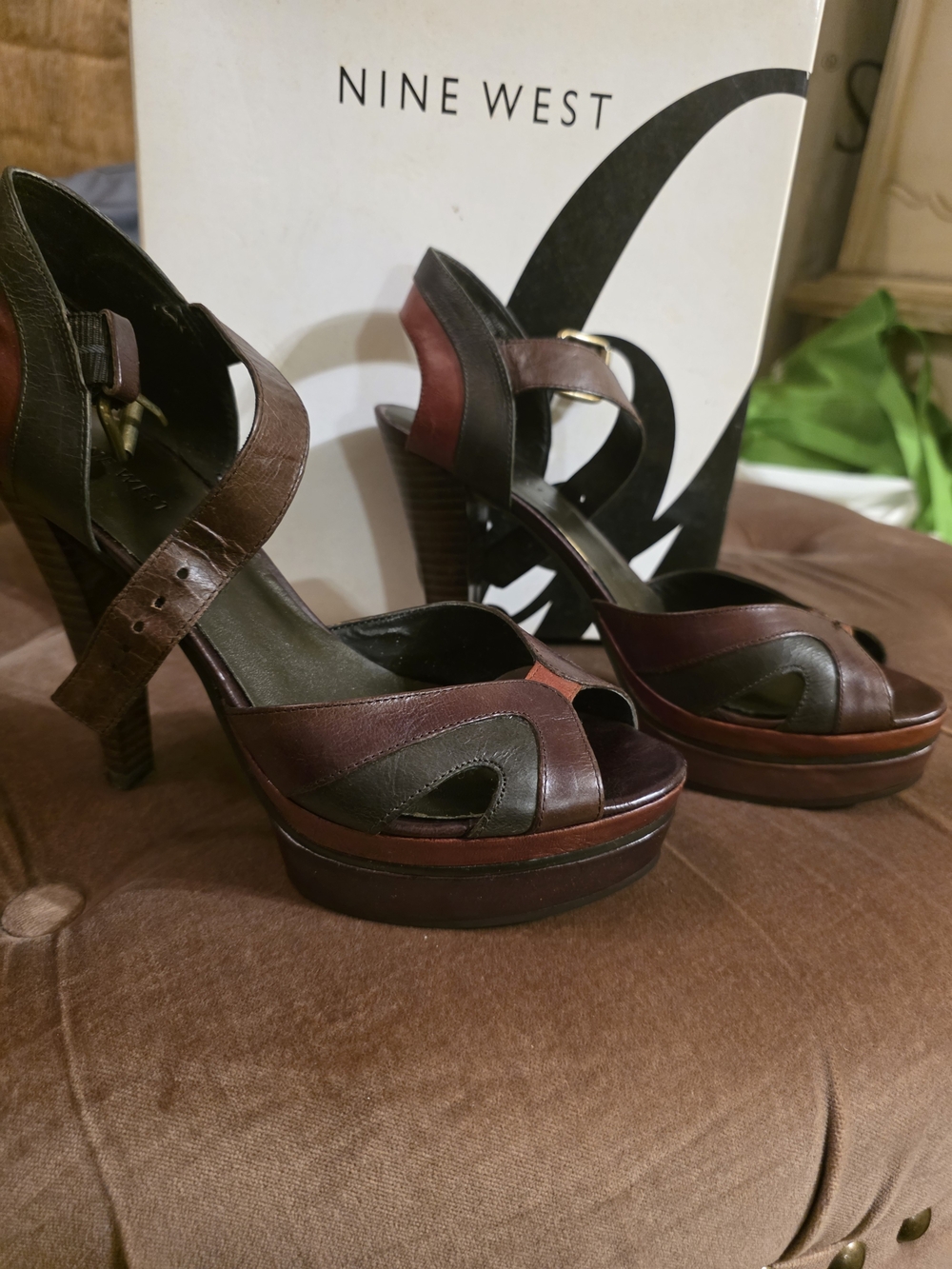 Nine West Brown Leather Platform Heels - Picture 2 of 4